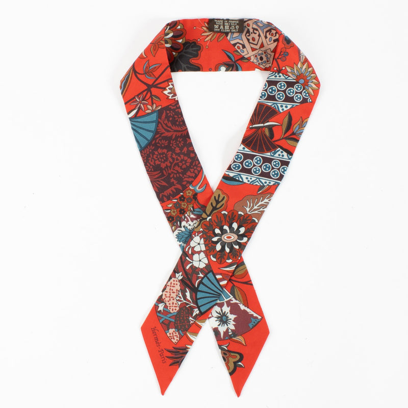 Hermès Fleurs et Papillons de Tissus Silk Twilly Scarf