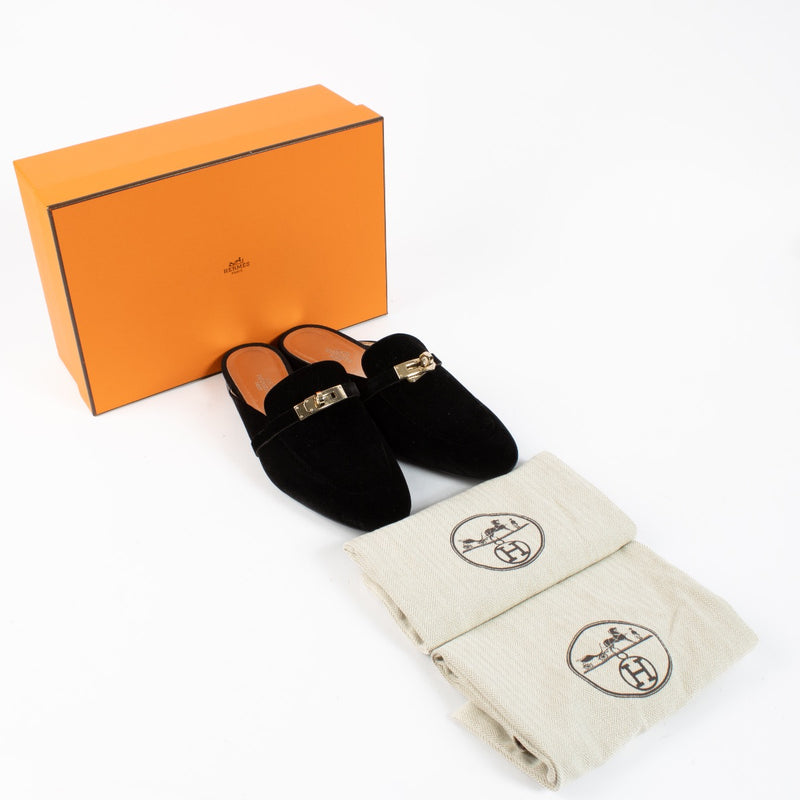 Authentic second hand Hermès Black Vlevet Oz Slippers -Size 40 on Labellov.com