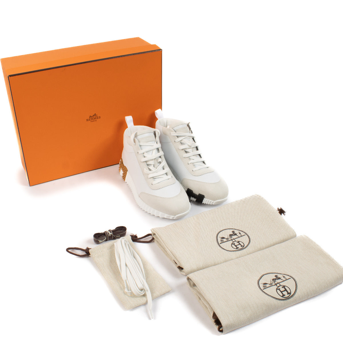 Hermès White Bouncing Hip-Hop High Top Sneakers - Size 39