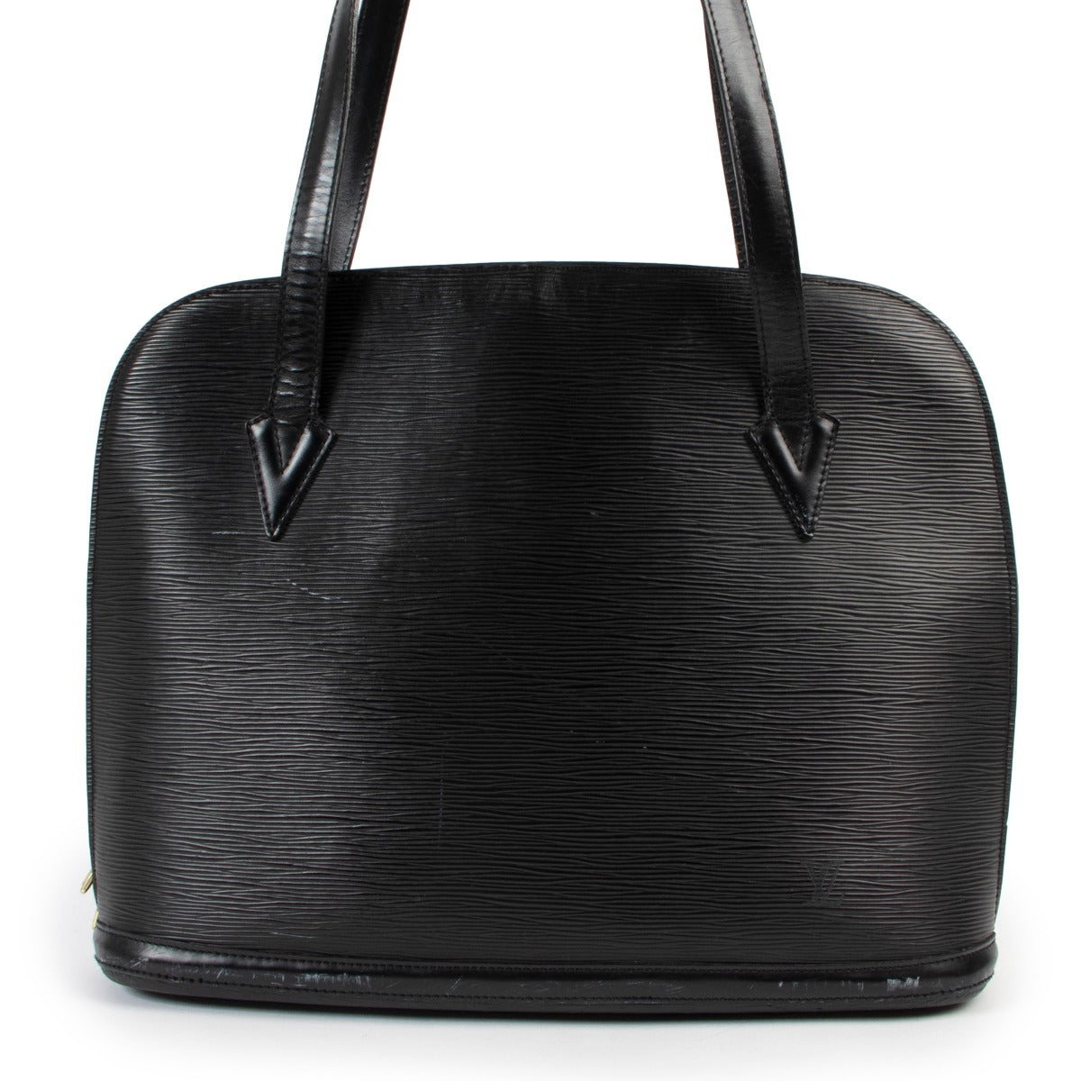 Shop safe online at Labellov in Antwerp this 100% authentic second hand Louis Vuitton Lussac Black Epi Leather Tote Bag