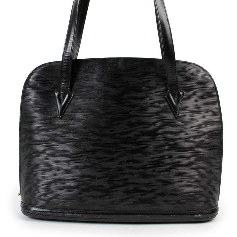Shop safe online at Labellov in Antwerp this 100% authentic second hand Louis Vuitton Lussac Black Epi Leather Tote Bag
