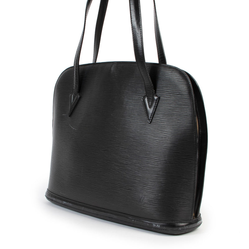 Shop safe online at Labellov in Antwerp this 100% authentic second hand Louis Vuitton Lussac Black Epi Leather Tote Bag