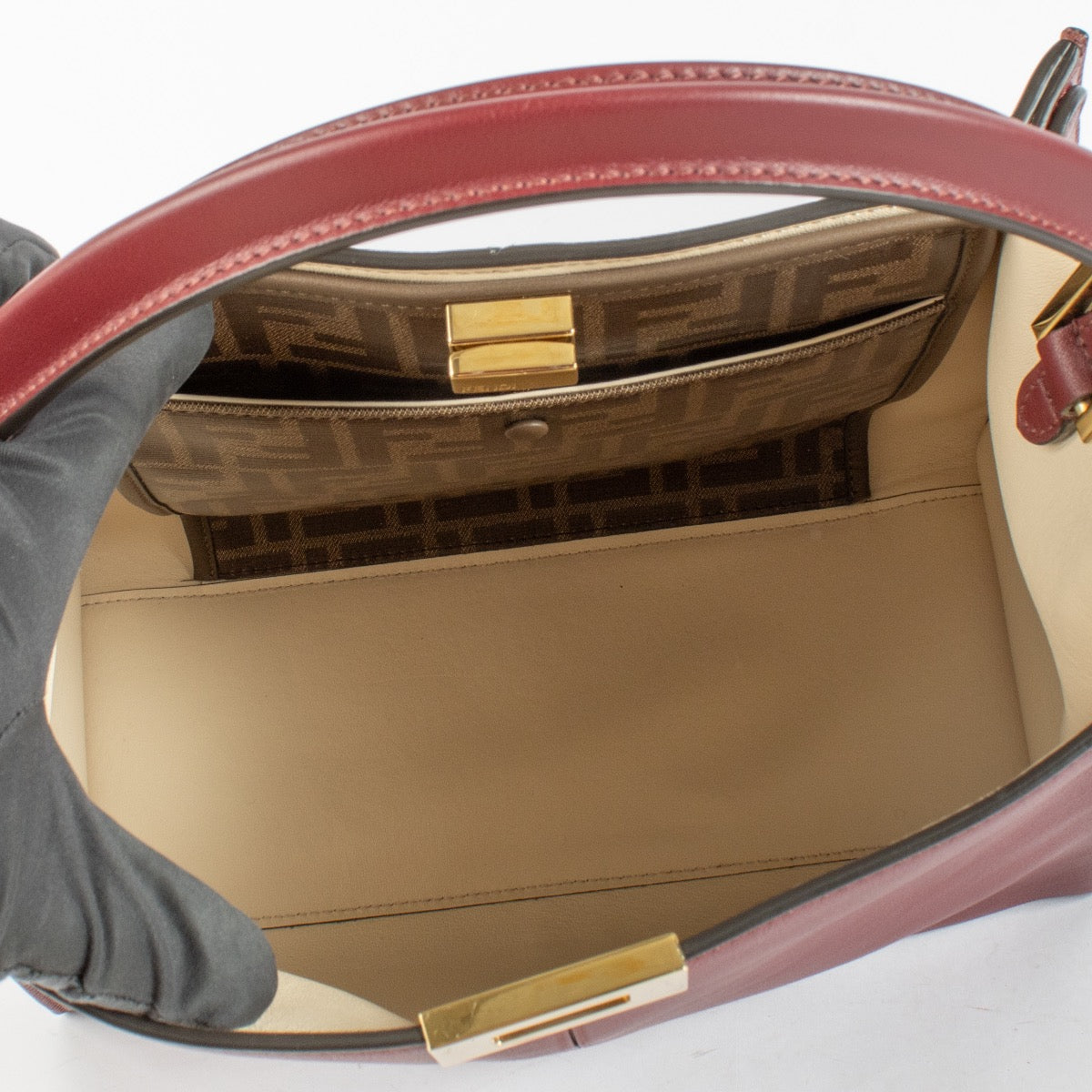 Interior of authentic Fendi Boloro Peekaboo X-lite Medium Bag