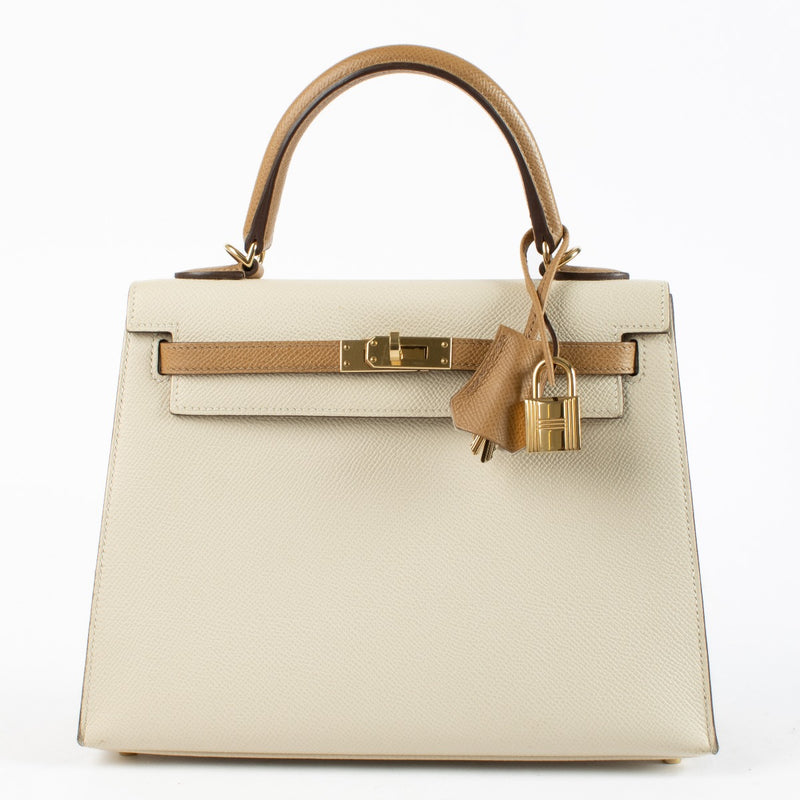 Hermès HSS Kelly 25 Craie/Biscuit Epsom GHW