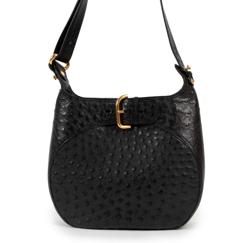 Shop safe online at Labellov in Antwerp this 100% authentic second hand Delvaux Black Ostrich Souverain Crossbody