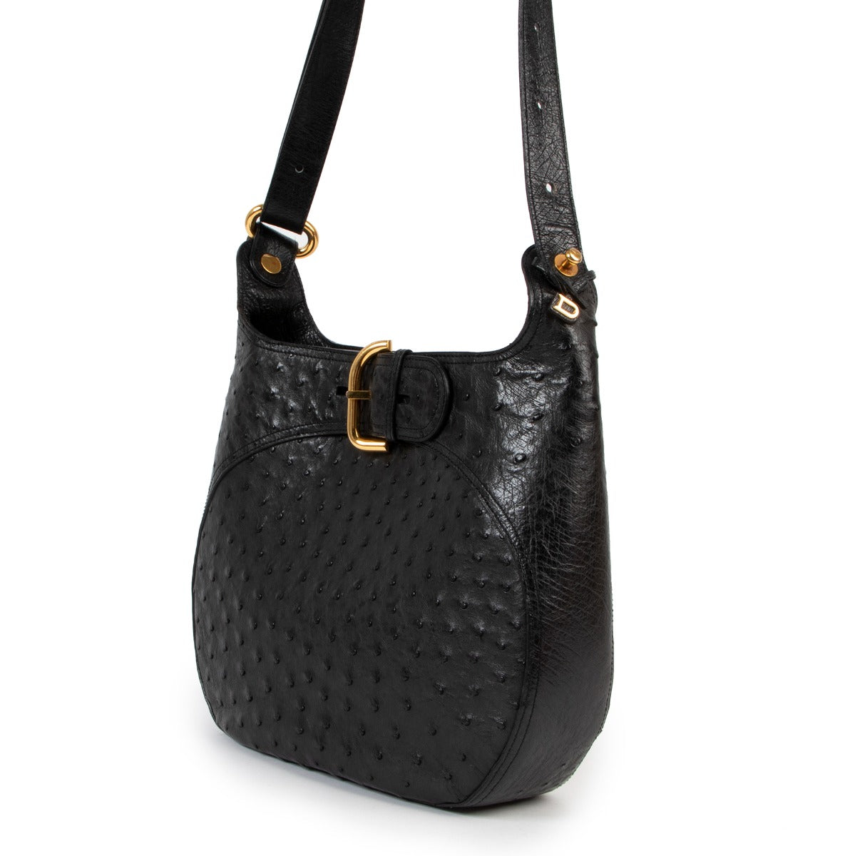Shop safe online at Labellov in Antwerp this 100% authentic second hand Delvaux Black Ostrich Souverain Crossbody