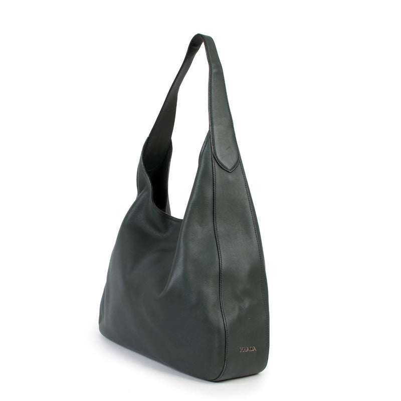 Shop authentic second hand designer vintage luxury Prada Vitello Corsica Smeraldo Green Hobo Bag.