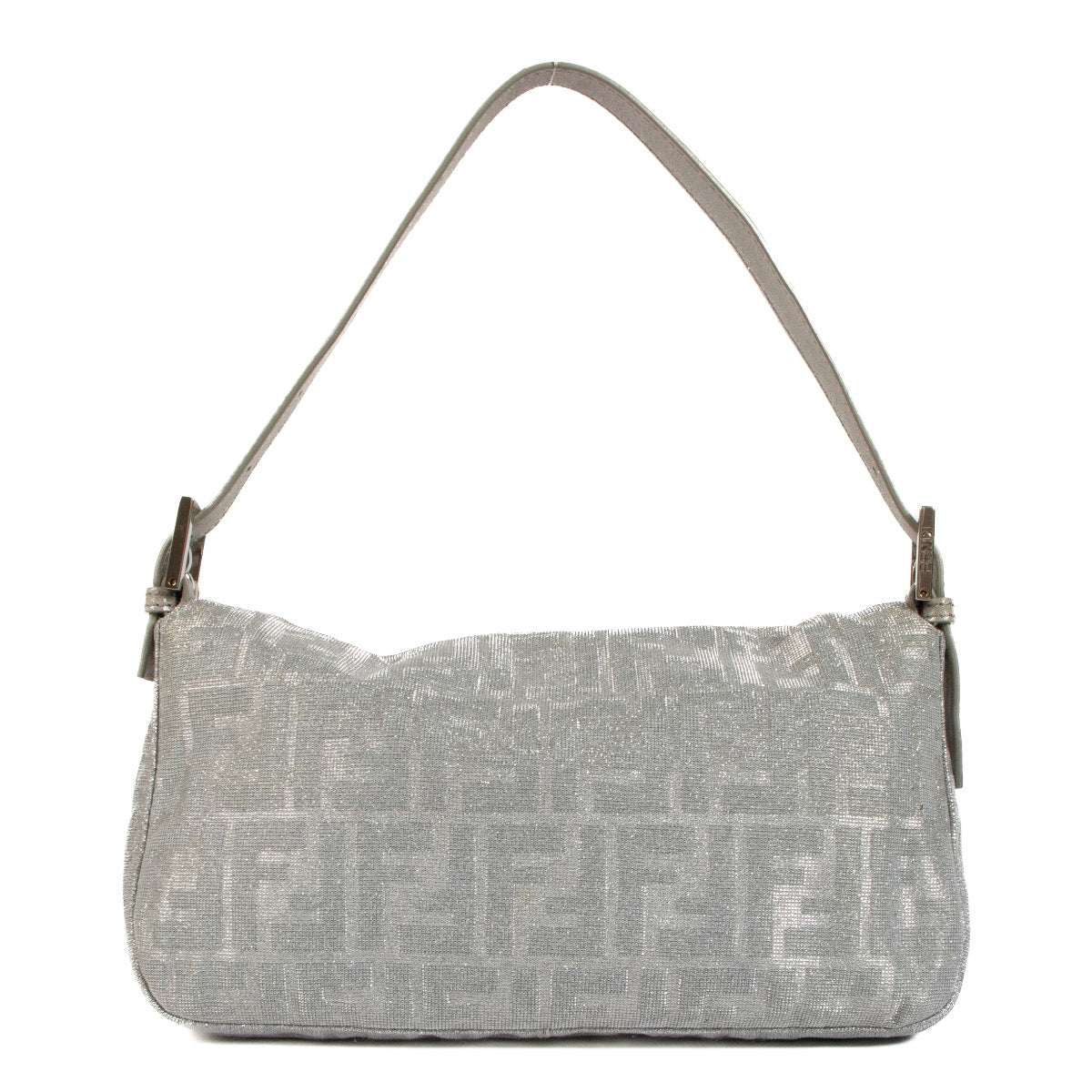 Shop safe online at Labellov in Antwerp, Brussels and Knokke this 100% authentic second hand Fendi Silver Crystal Embellished Baguette Shoulder Bag