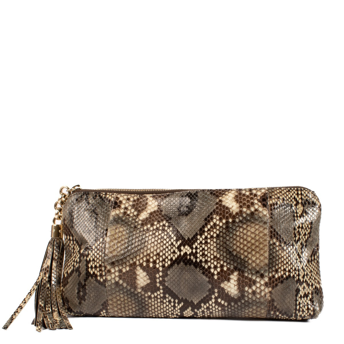Shop safe online at Labellov in Antwerp, Brussels and Knokke this 100% authentic second hand Gucci Python Sienna Tassel Clutch