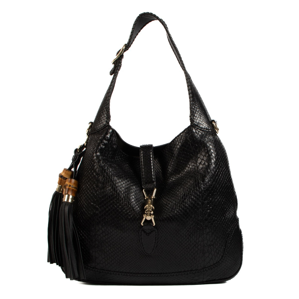 Shop safe online at Labellov in Antwerp, Brussels and Knokke this 100% authentic second hand Gucci Black Python New Jackie Hobo Shoulder Bag