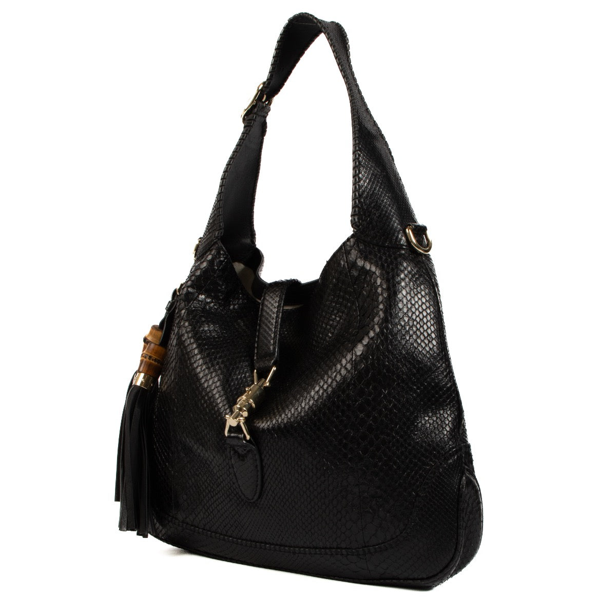 Shop safe online at Labellov in Antwerp, Brussels and Knokke this 100% authentic second hand Gucci Black Python New Jackie Hobo Shoulder Bag