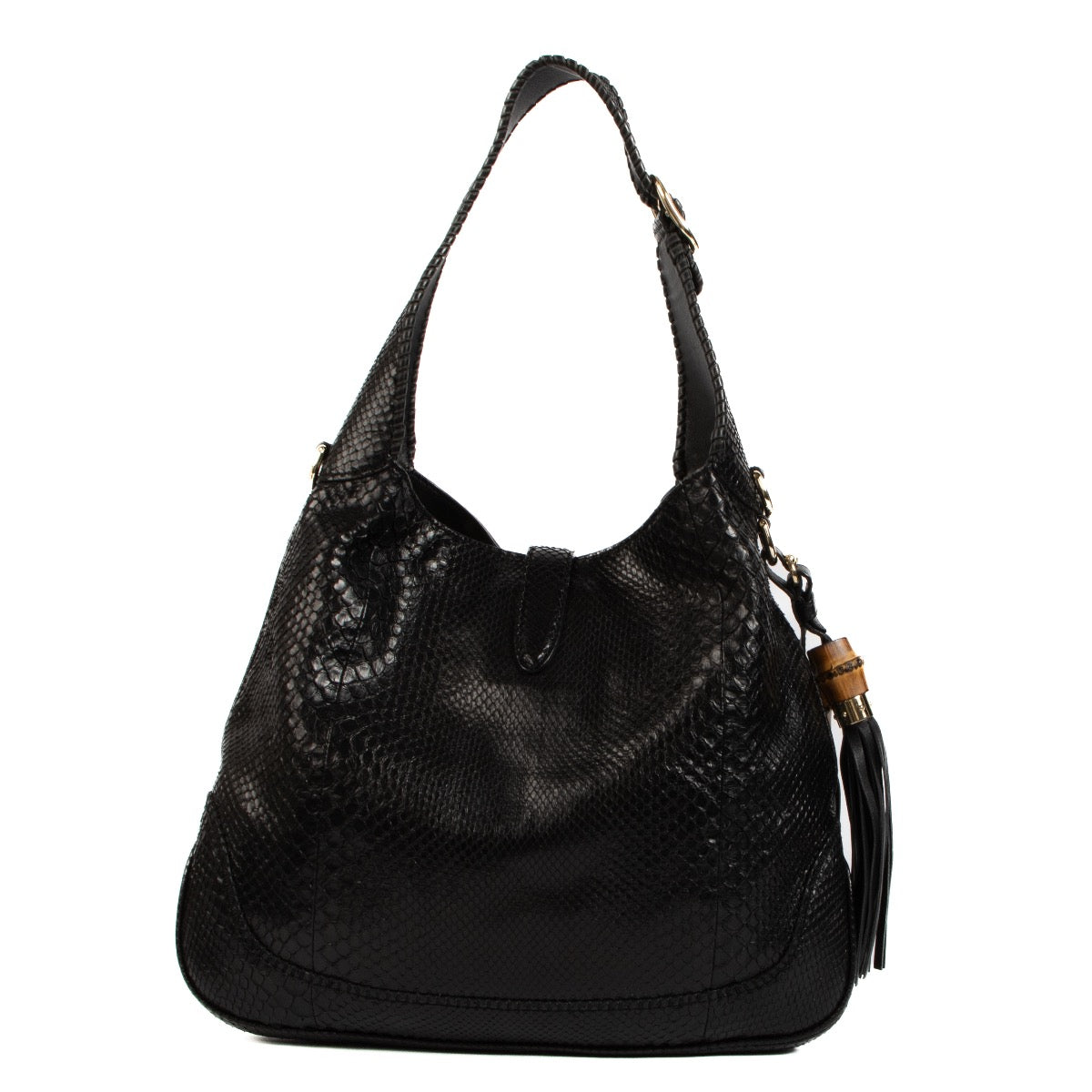 Shop safe online at Labellov in Antwerp, Brussels and Knokke this 100% authentic second hand Gucci Black Python New Jackie Hobo Shoulder Bag
