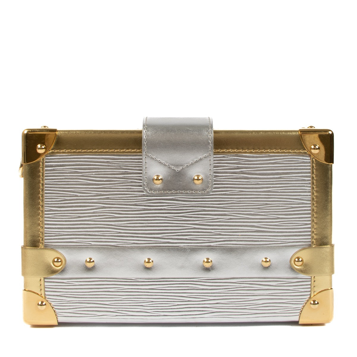 Shop safe online at Labellov in Antwerp, Brussels and Knokke this 100% authentic second hand Louis Vuitton Metallic Epi Leather Petite Malle Crossbody