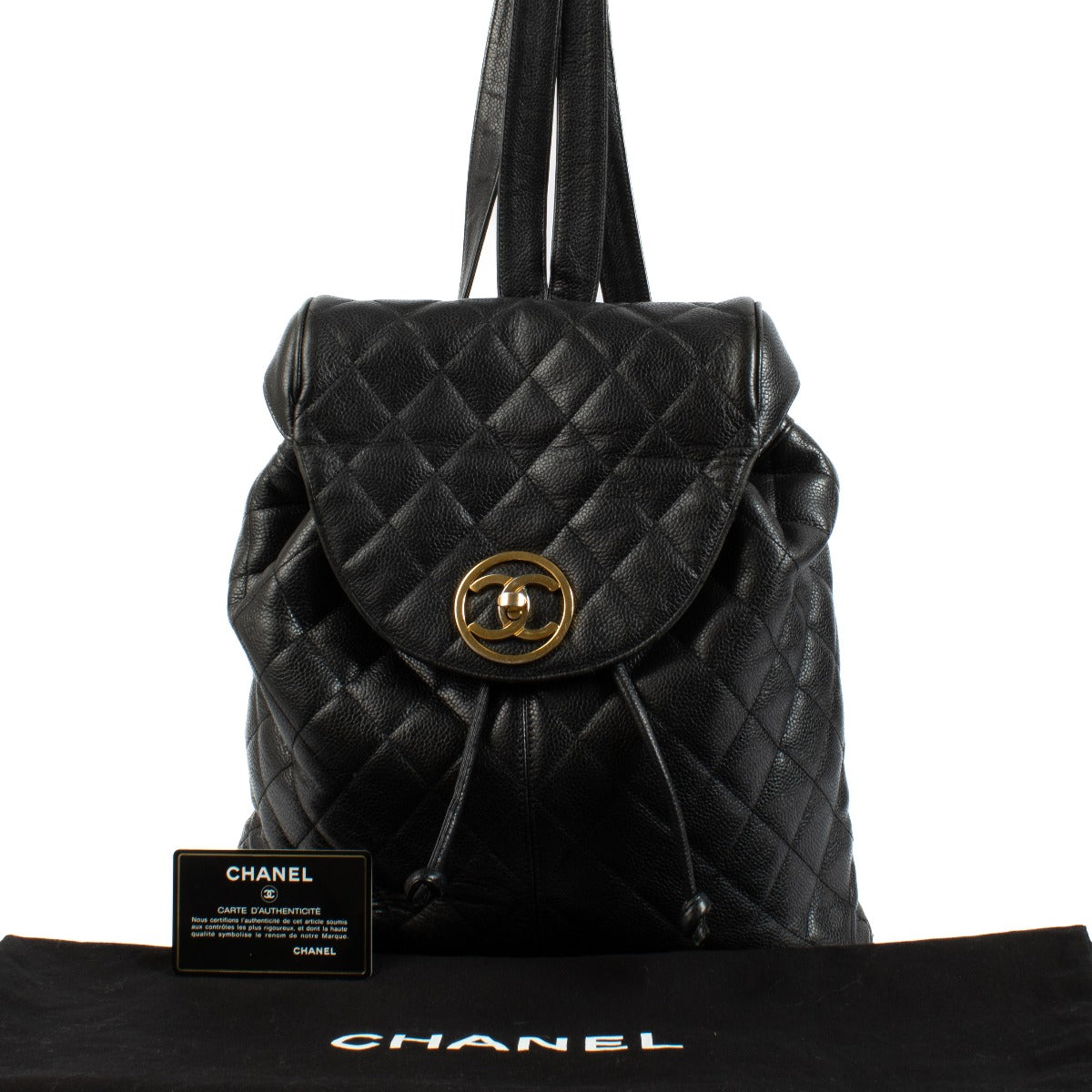Chanel Vintage Black Quilted CC Flap Backpack