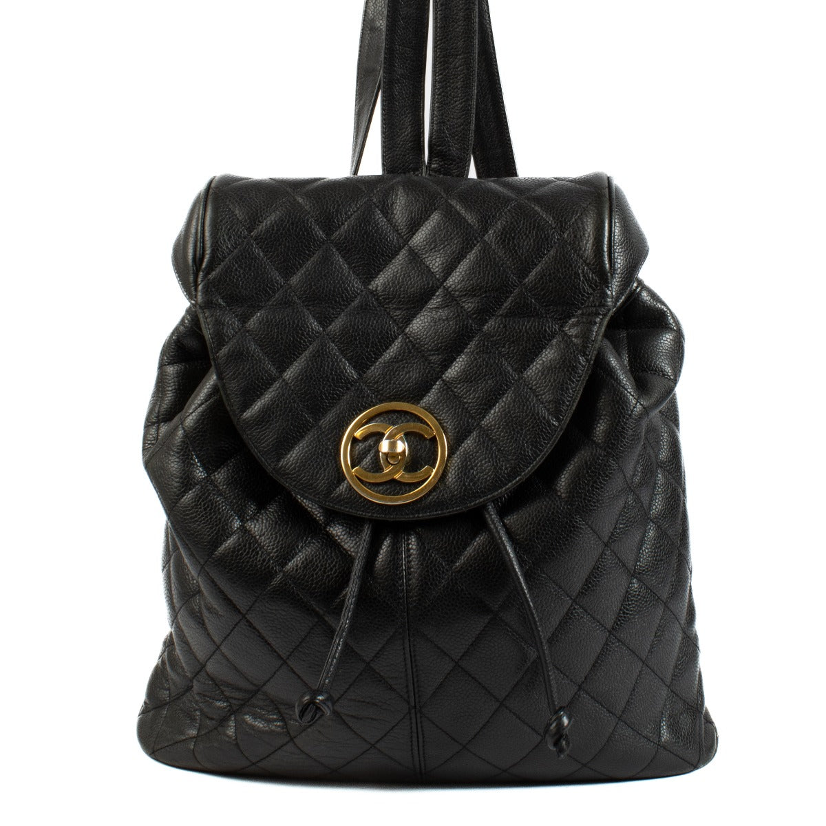 Chanel Vintage Black Quilted CC Flap Backpack