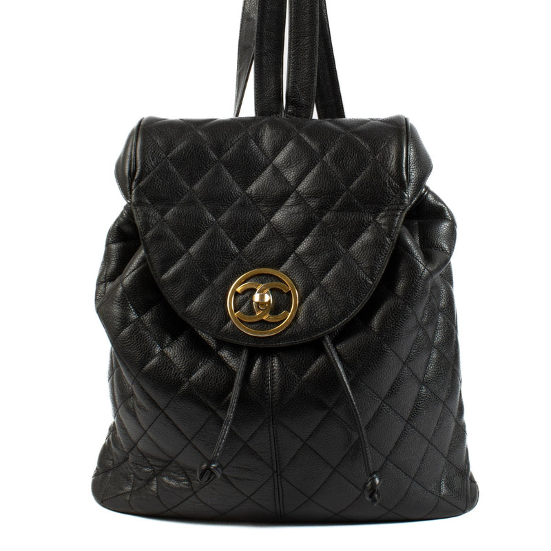 Chanel Vintage Black Quilted CC Flap Backpack