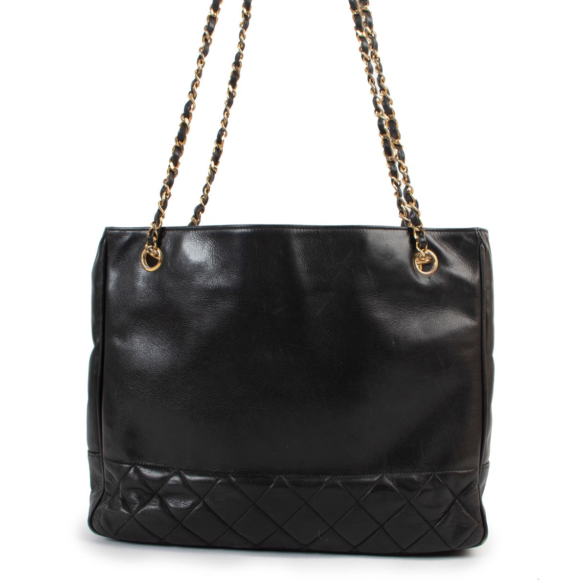 shop safe online Chanel Vintage Black Quilted Shopping Tote Bag