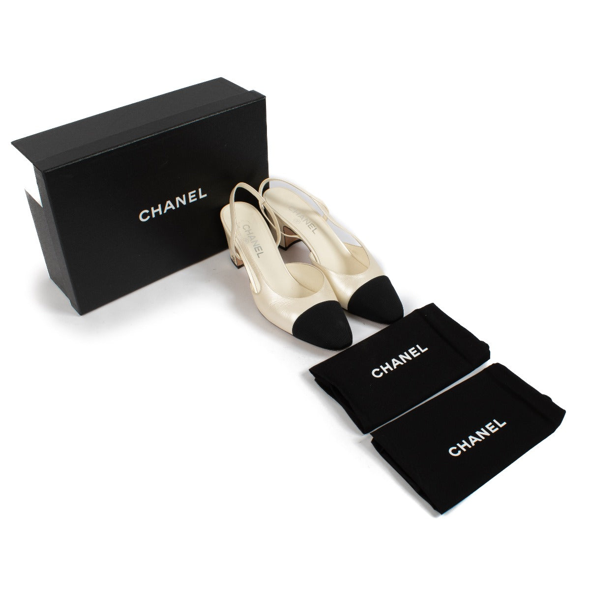 Chanel Pearly White Cap Toe Slingbacks