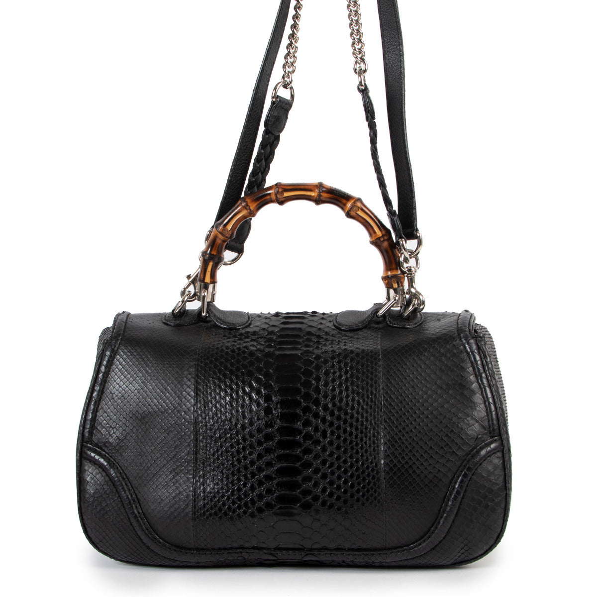 Gucci Zwarte Python New Bamboo Grote Top Handle