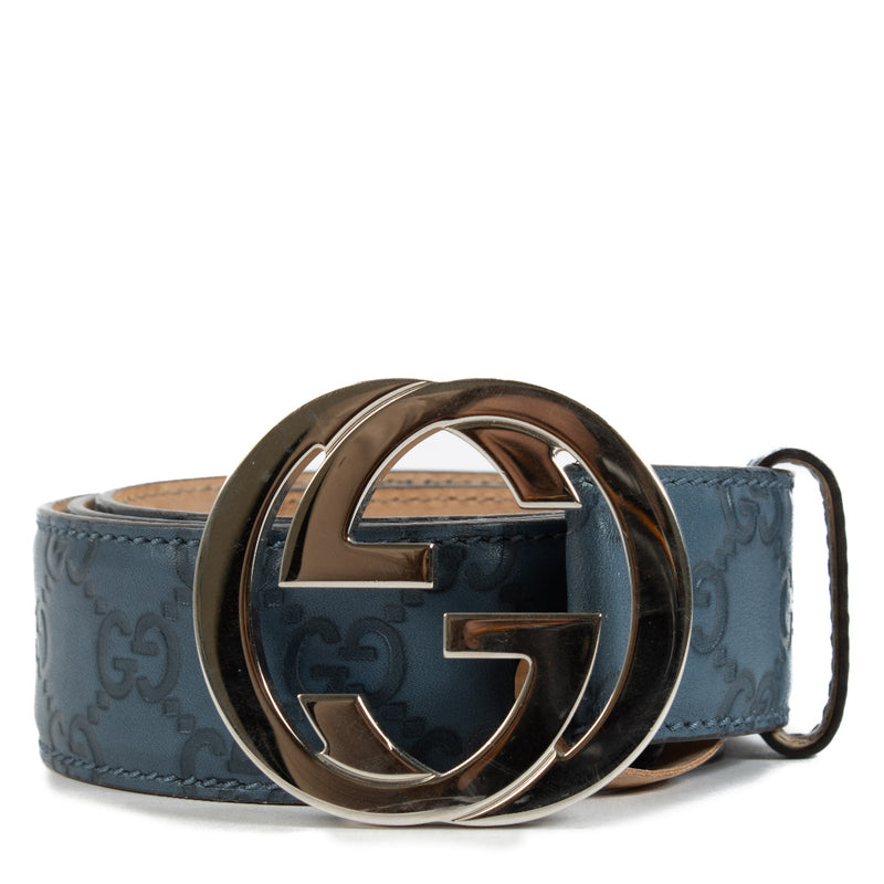 Gucci Blue Logo Belt - size 95