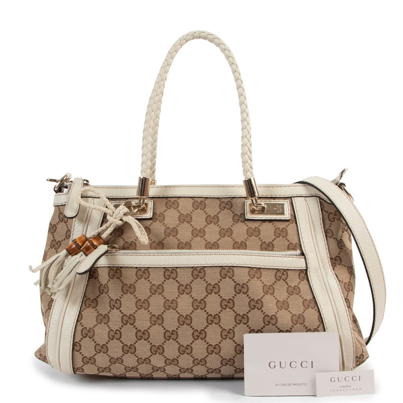 shop Gucci Monogram Bamboo Shoulder Bag