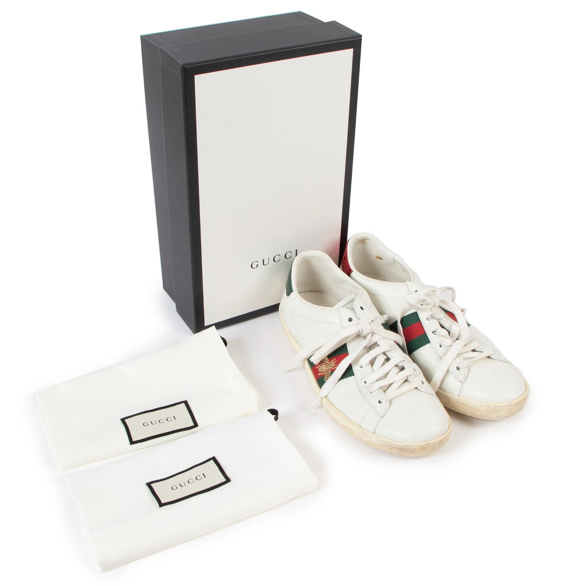 Gucci White Ace Bee Embroidered Sneakers