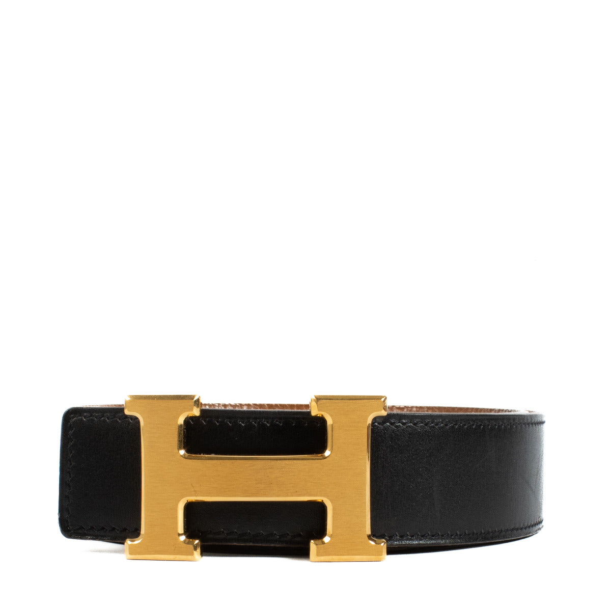 Bent u op zoek naar een authentieke designer Hermès Reversible H Belt Camel and Black - size 85?