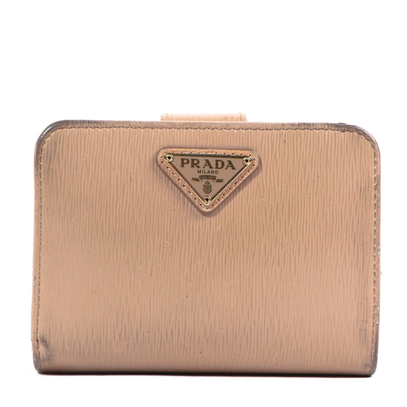 Prada Beige Saffiano Leather Compact Wallet