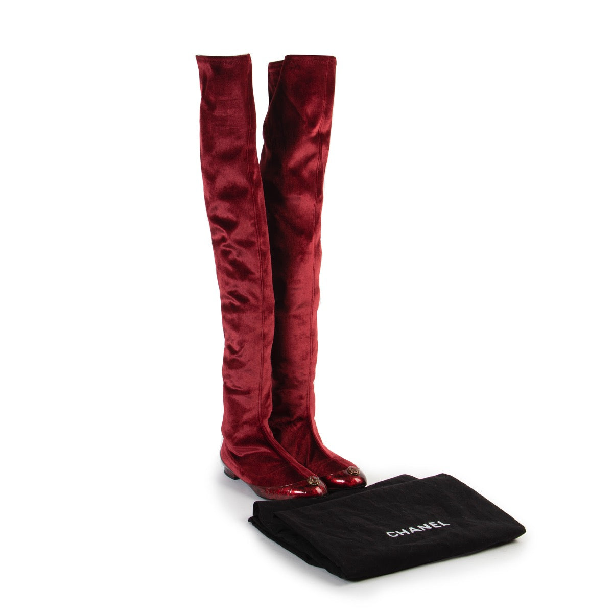 Chanel Métiers d'art 2012 Red Velvet Over-the-knee Boots