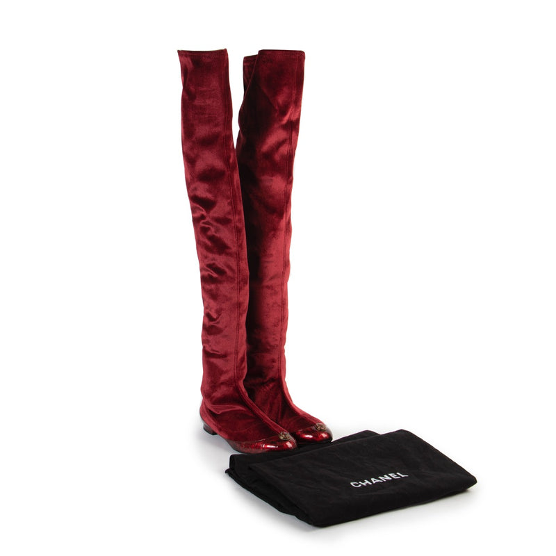 Chanel Métiers d'art 2012 Red Velvet Over-the-knee Boots