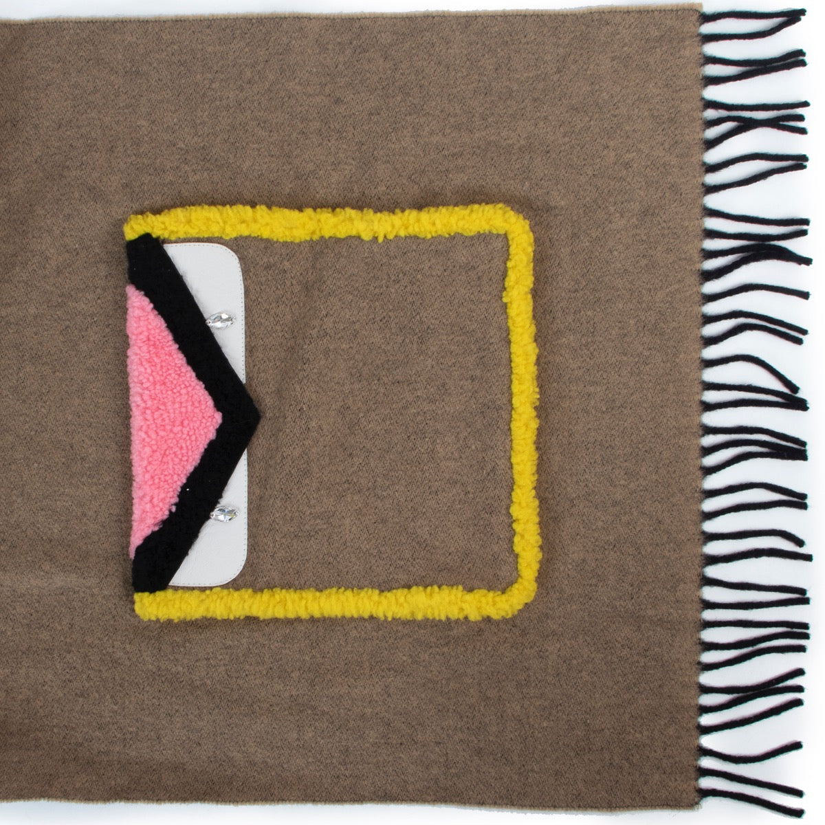 Fendi Shearling Leather-Trimmed Fringed Wool Cashmere-Blend Scarf
