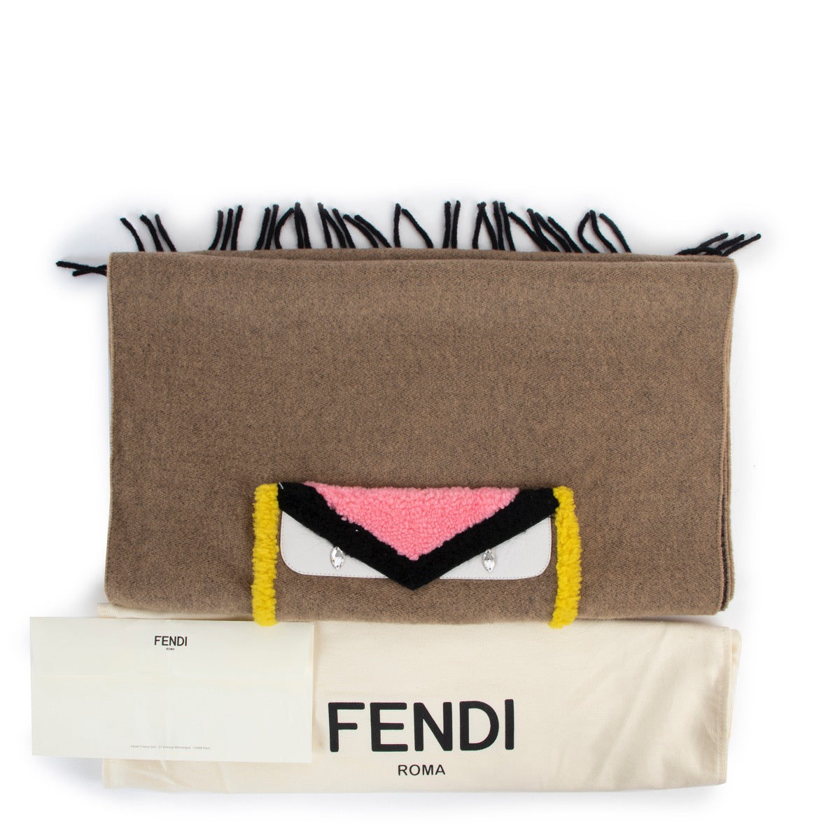 Fendi Shearling Leather-Trimmed Fringed Wool Cashmere-Blend Scarf