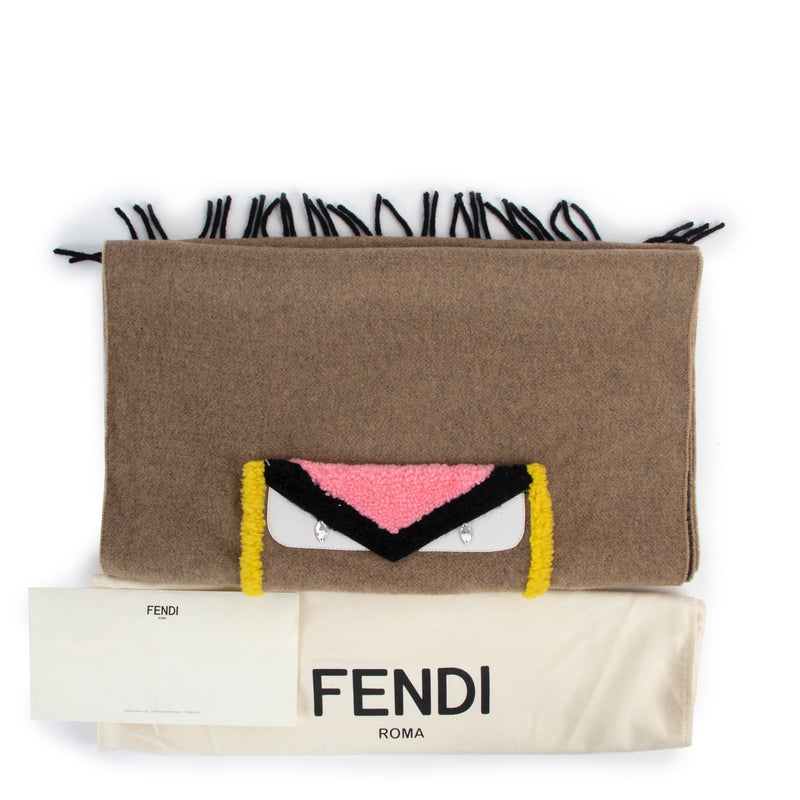 Fendi Shearling Leather-Trimmed Fringed Wool Cashmere-Blend Scarf