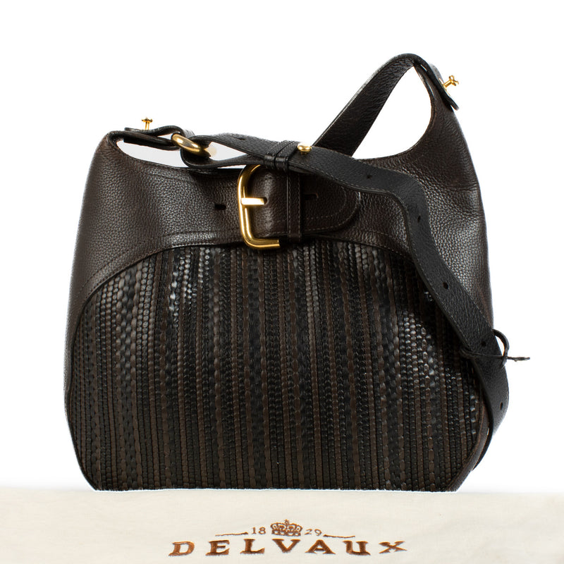 Koop en verkoop uw authentieke designer handtassen en accessoires zoals deze Delvaux Brown Toile de Cuir Chardonnay Bag.