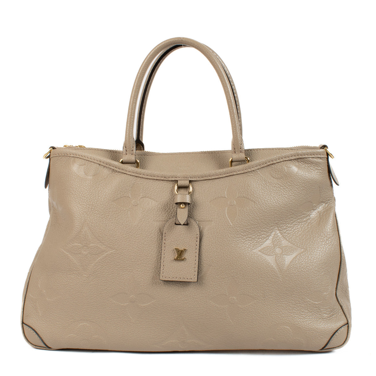 Sac Louis Vuitton Trianon MM en cuir Monogram Empreinte, couleur taupe