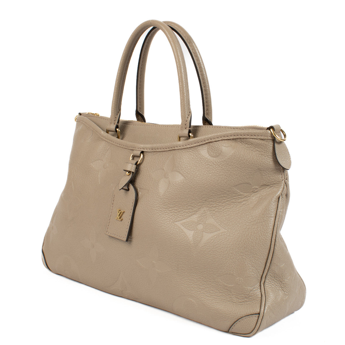 Sac Louis Vuitton Trianon MM en cuir Monogram Empreinte, couleur taupe