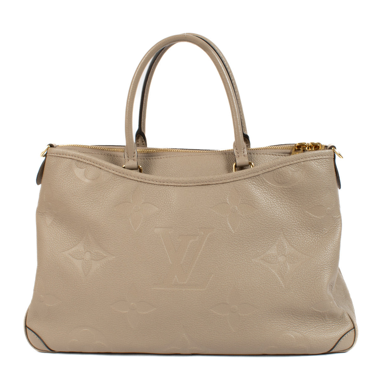Sac Louis Vuitton Trianon MM en cuir Monogram Empreinte, couleur taupe