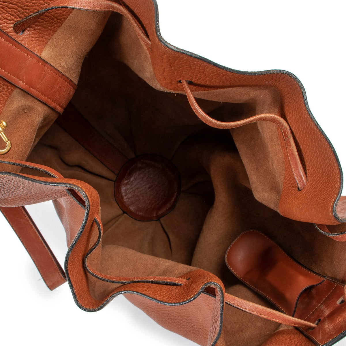 Shop vintage second hand designer luxury Delvaux Caramel Brown Vintage Bucket Bag at Labellov.