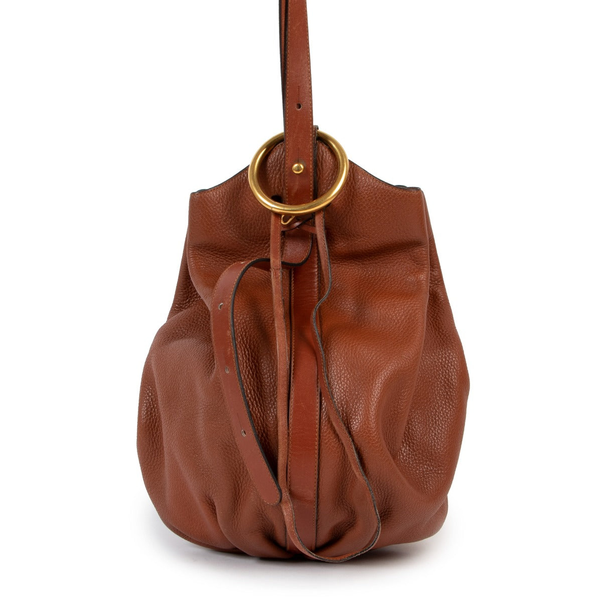 Shop vintage second hand designer luxury Delvaux Caramel Brown Vintage Bucket Bag at Labellov.