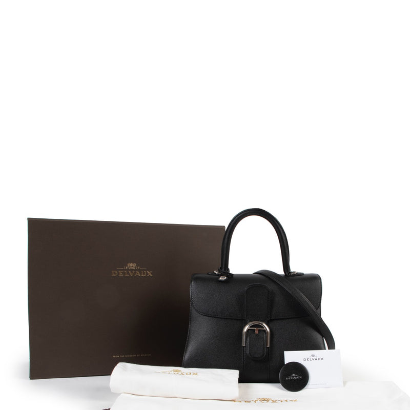 Shops safe online at Labellov in Antwerp this 100% authentic second hand Delvaux Black Rodéo Leather MM Brillant + Strap