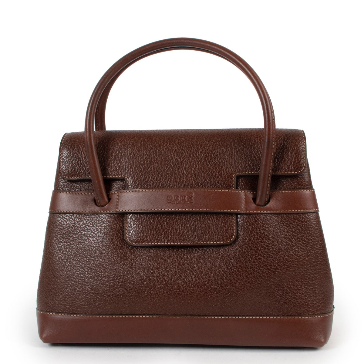 Shop safe online at Labellov in Antwerp this 100% authentic second hand Deux De Delvaux Chocolate Brown Top Handle