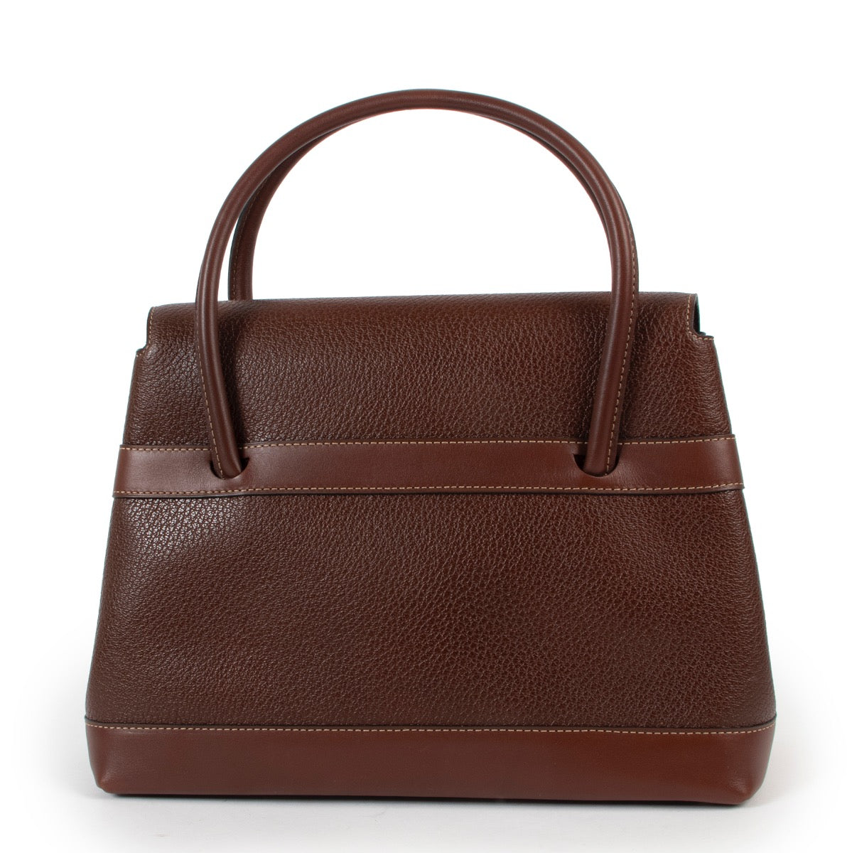Shop safe online at Labellov in Antwerp this 100% authentic second hand Deux De Delvaux Chocolate Brown Top Handle