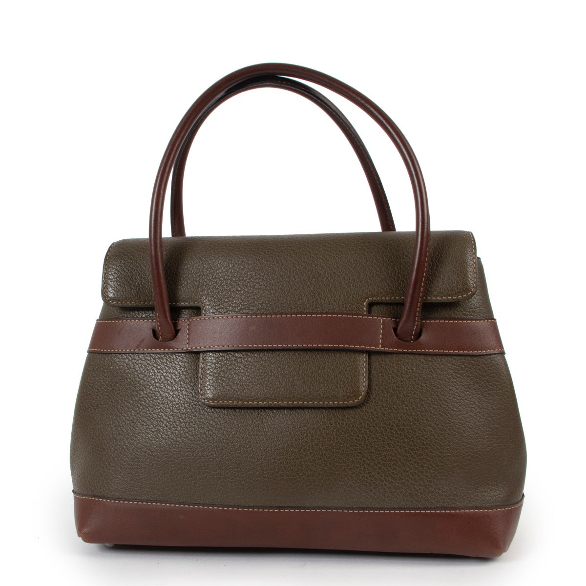 Shop safe online at Labellov in Antwerp this 100% authentic second hand Deux De Delvaux Khaki Green Top Handle