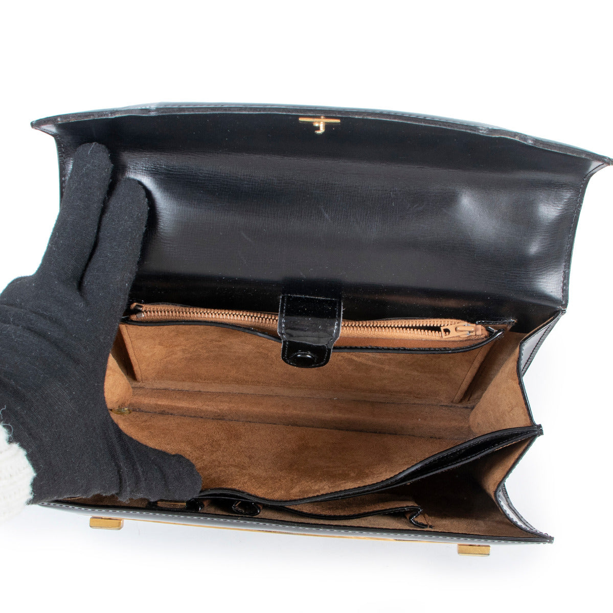 Delvaux Black Patent Top Handle