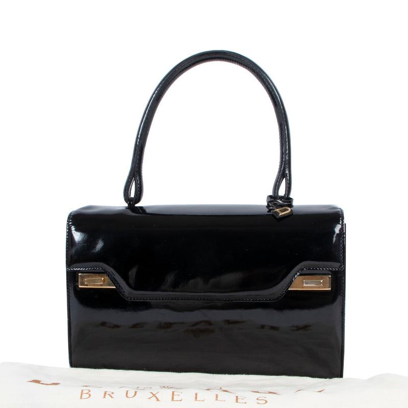 Delvaux Zwart Lakleer Handtas
