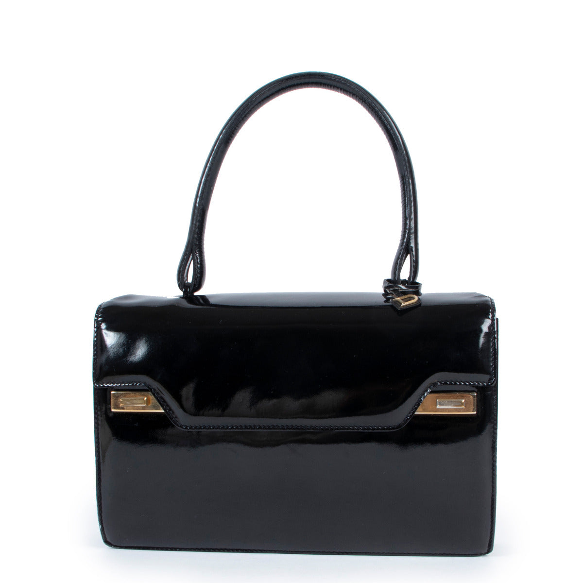 Delvaux black patent top handle bag