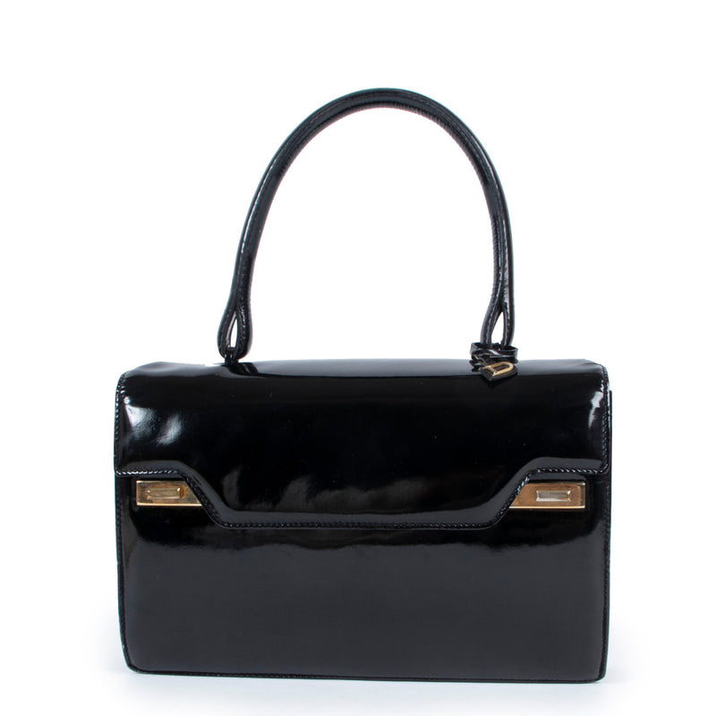 Delvaux black patent top handle bag