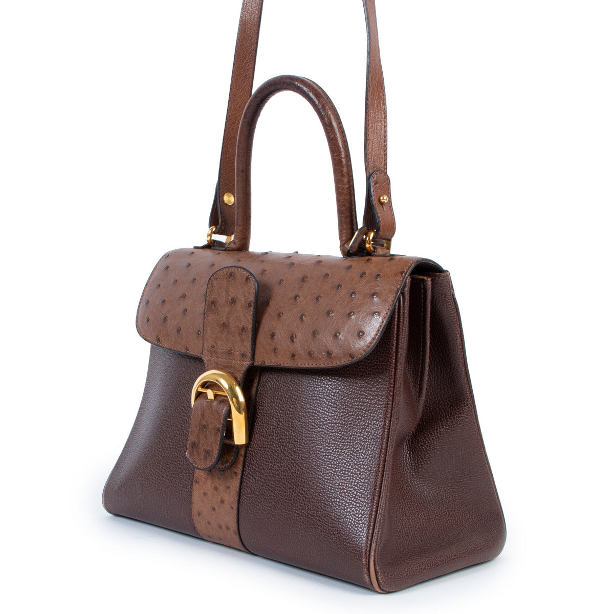 Delvaux Brilliant MM en autruche marron châtaigne + bandoulière