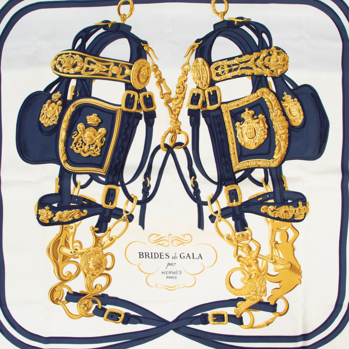 Foulard Hermès en soie Brides de Gala bleu