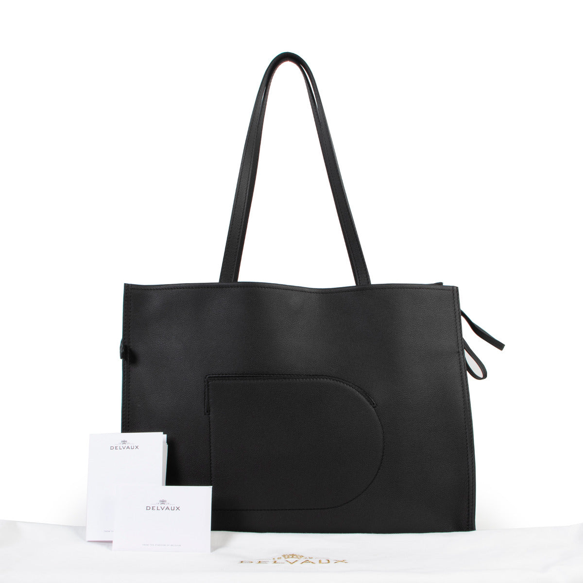 Sac cabas porté épaule Delvaux en veau Rodeo noir